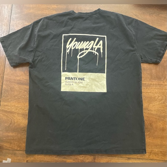 YoungLA Pantone Drip 449 Washed Drip Tee Black Double Sided Cotton Spandex L - Picture 4 of 10